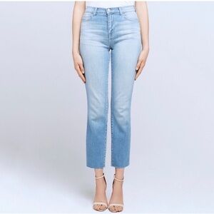 L’AGENCE Sada High Rise Cropped Straight Jeans Ashford Raw Hem Size 27